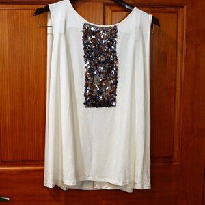 Ellen Tracy White Sequin Embellished Sleeveless Tank Top Medium